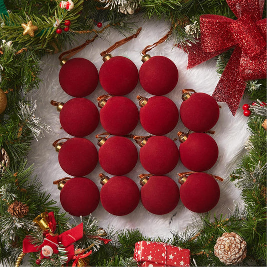 15 Pcs 3.15 Inch Red Velvet Christmas Valentines Balls for Family Holiday Wedding Party Xmas