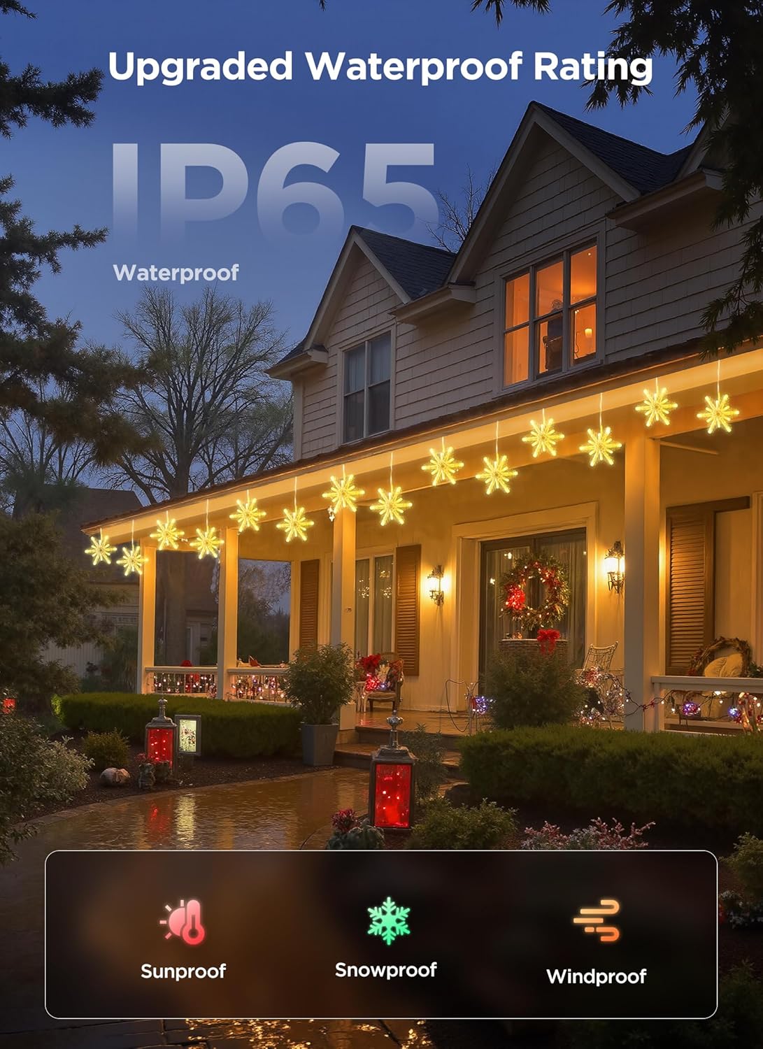 Smart Christmas Snowflake Lights, 24ft 192LED with 16 Drops Outdoor Icicle Lights with APP Control &amp; Music Sync