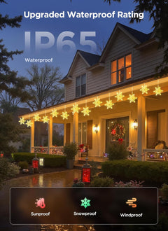 Smart Christmas Snowflake Lights, 24ft 192LED with 16 Drops Outdoor Icicle Lights with APP Control &amp; Music Sync