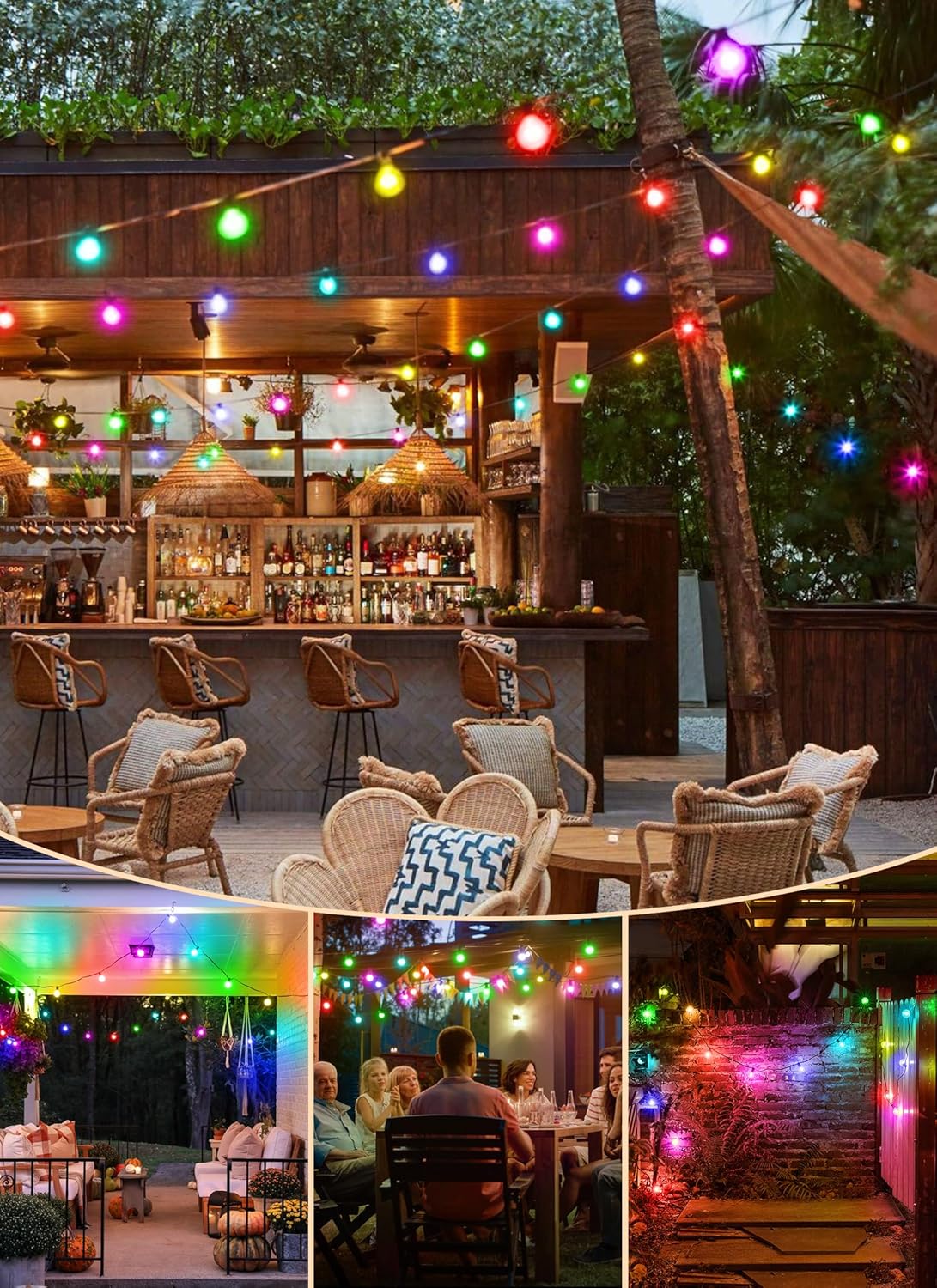 58FT Plug In G40 27 LED Bulbs String Lights for Patio Garden Cafe Wedding Deck, Multicolor