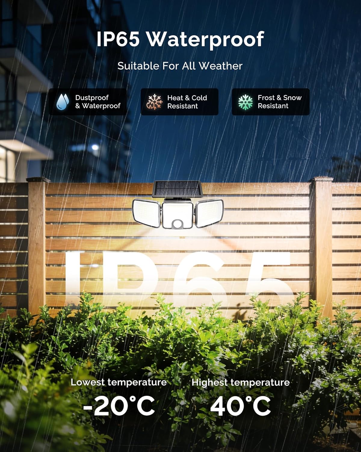 2 Pack Solar Powered 223 LED 3 Head Security Flood Lights with Motion Sensor, 3 Modes