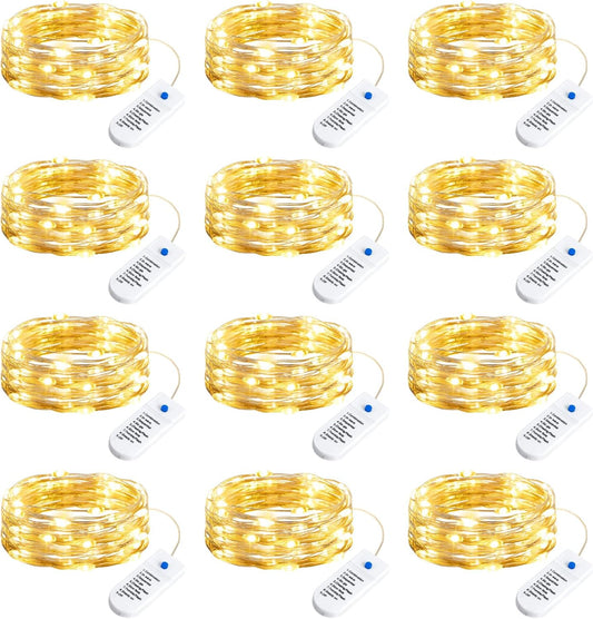 12 Pack 7FT 20 LED Battery Operated Silver Wire Firefly Starry Moon Lights for DIY Crafts