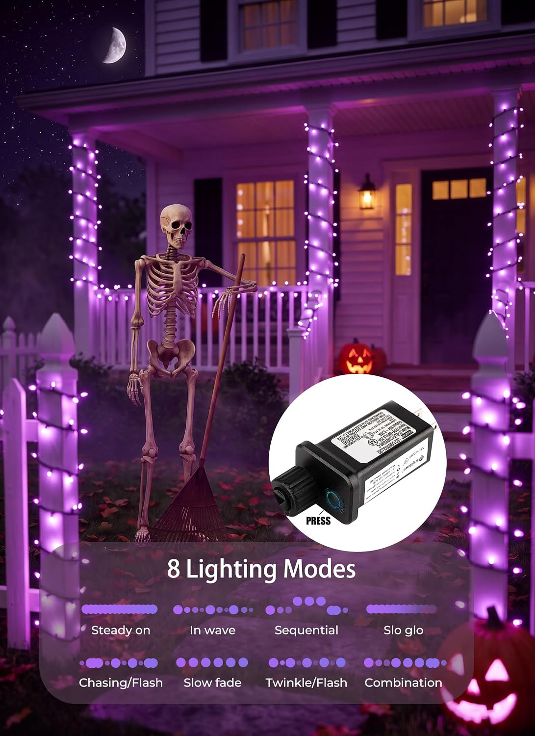 39Ft 100 LED Plug in Mini Bulbs String Light for Halloween Haunted House Party, Purple