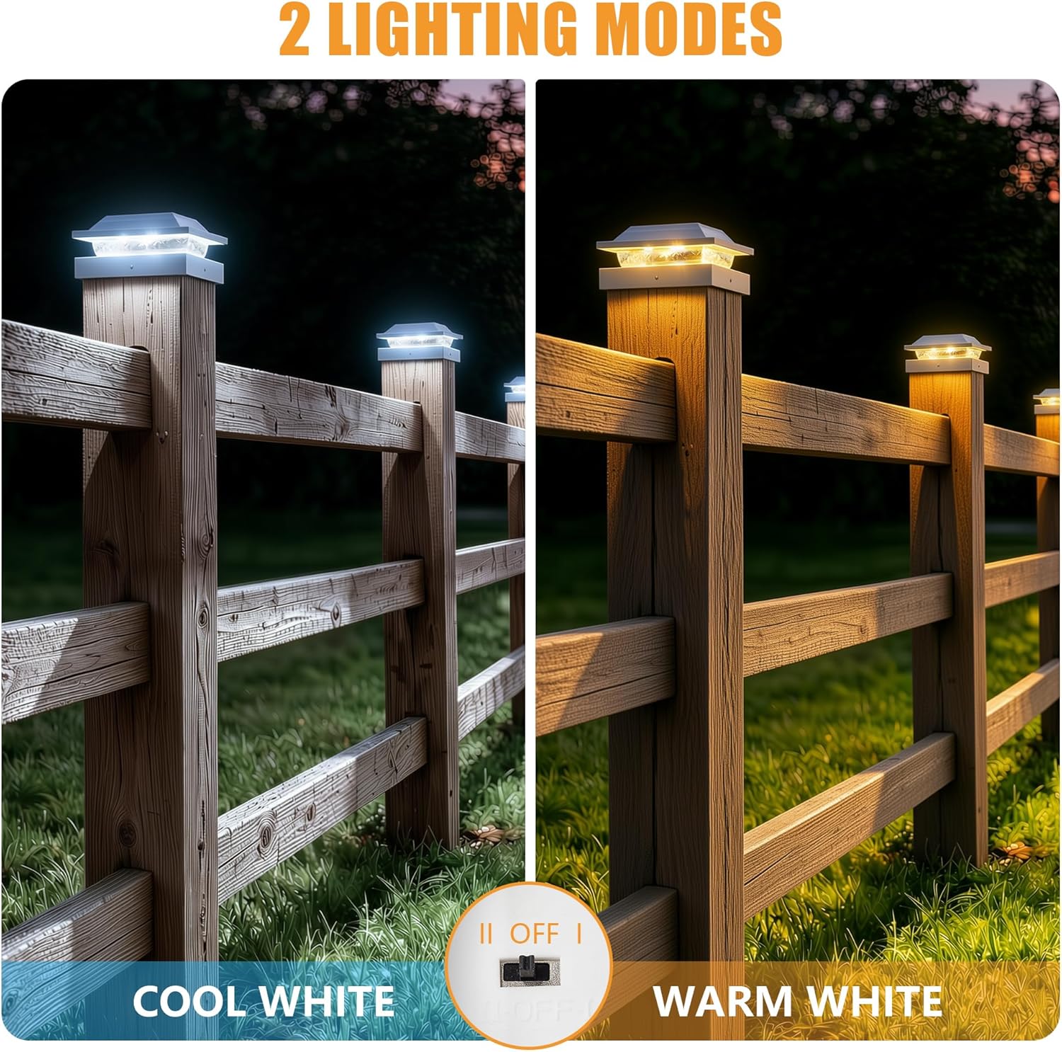 4 Pack Solar Powered Post Fence Cap Lights with 2 Color Modes for Patio Porch Garden, White
