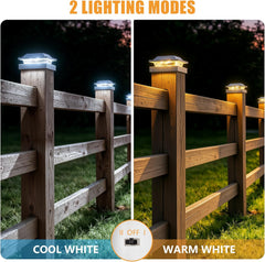 4 Pack Solar Powered Post Fence Cap Lights with 2 Color Modes for Patio Porch Garden, White