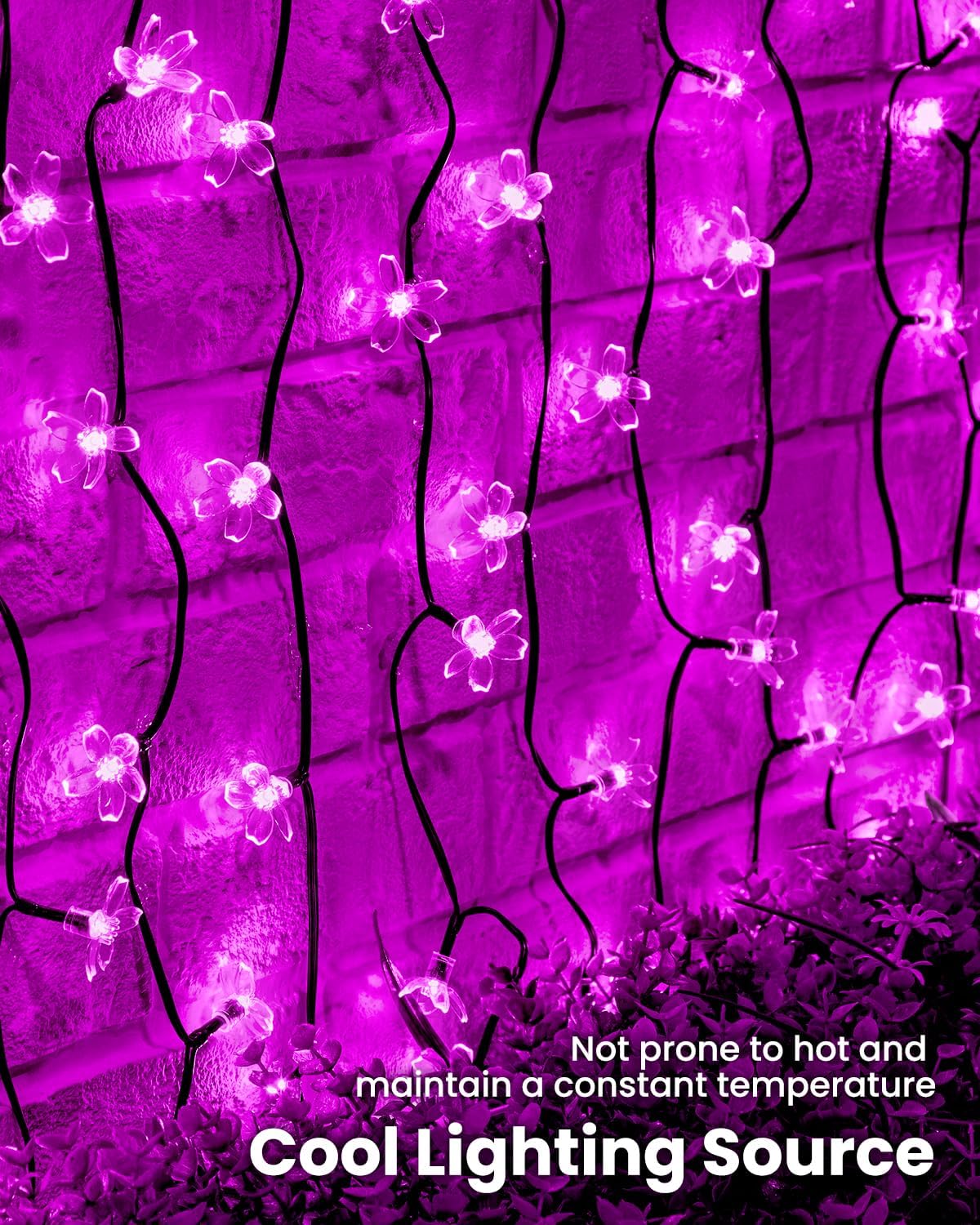 Solar Powered 26ft 60 LED Flowers String Lights for Garden Yard Fence Decor, Purple