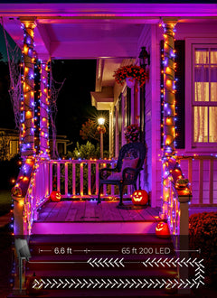 2 Pack Total 144ft 400 LED Solar Powered String Lights Outdoor, Orange & Purple, 8 Modes