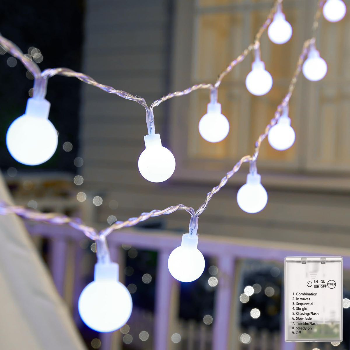 21FT 60 LED Battery Operated Globe Fairy Lights for Christmas Decor, 8 Modes, Cool White