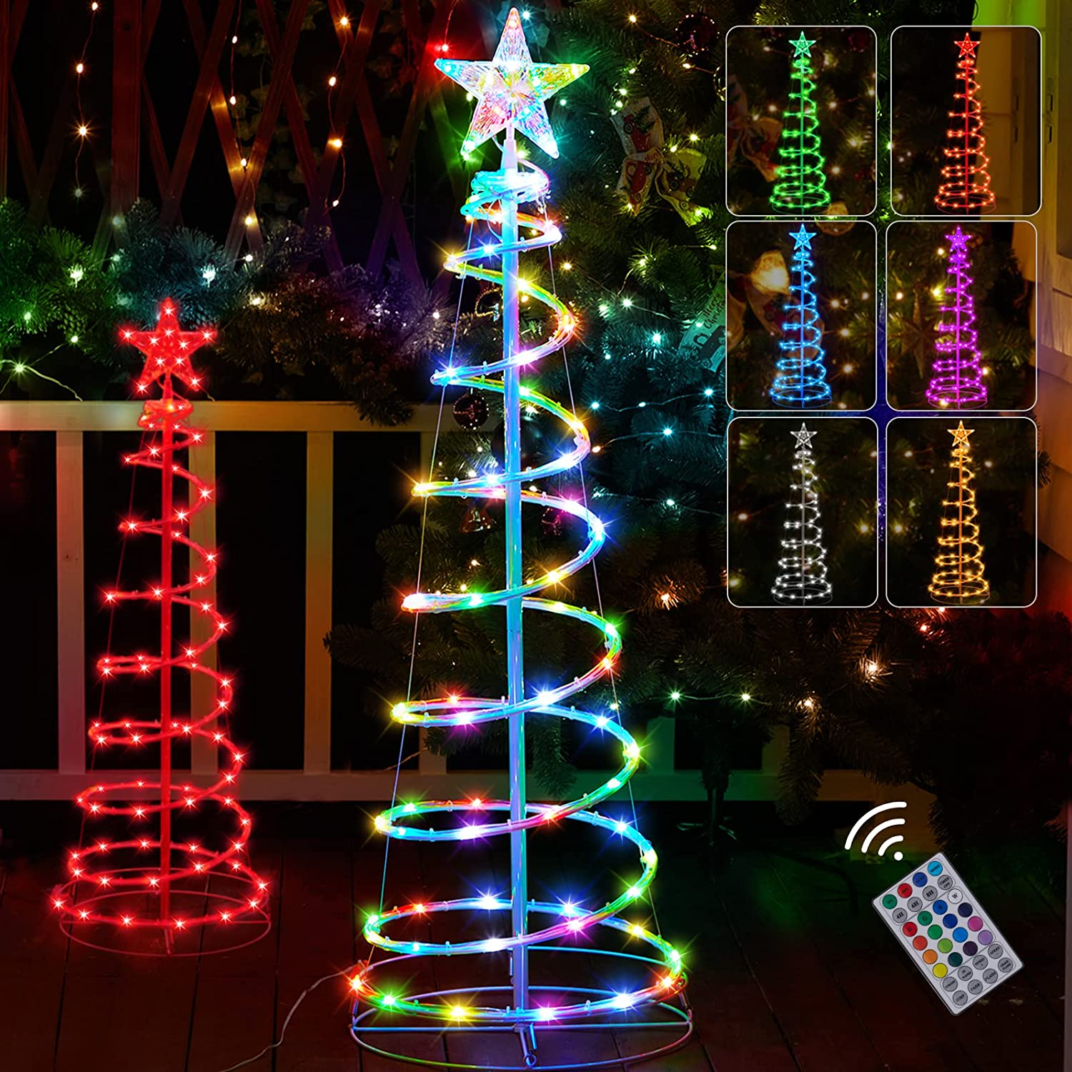 Christmas LED Spiral Tree Lights, 16 colors with Remote