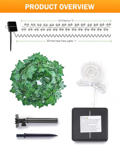 Solar Fairy Lights with Ivy - 33 FT, Solar Powered