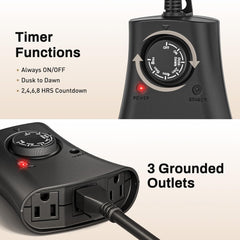 Outdoor Plug Timer with Remote - Dusk to Dawn, 3 Outlets, UL Listed