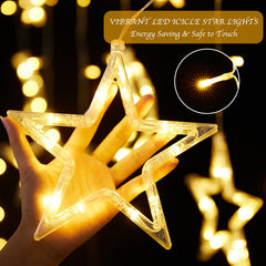 Plug In 18ft 138 LED 12 Star Moon Drops Christmas Window Lights with Remote, 8 Modes, Warm White