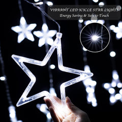 Plug In 9ft 138 LED 12 Star Drops Christmas Window Lights with Remote, 8 Modes, White