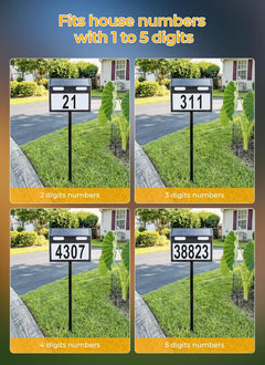 3 Colors Solar Powered Address Signs House Number for Yard Garden Home (Black)