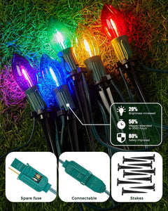 2 Packs Total 51.4 Ft Plug in Christmas Pathway Lights with 40 LED Bulbs and Stakes, Multicolor