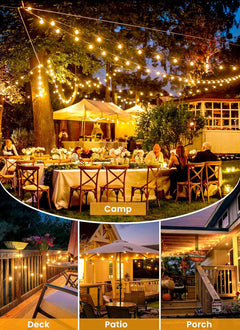 58FT Solar Powered G40 26 LED Bulbs String Lights for Patio Garden Cafe Wedding Deck