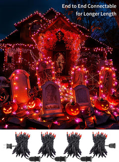 2Pack 10Ft 50 LED Plug in Mini Bulbs String Light for Halloween Haunted House Party, Orange & Purple