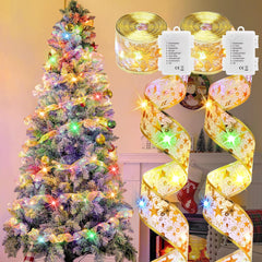 2 Pack Christmas Tree String Lights - 33ft 100 LED Gold Ribbon