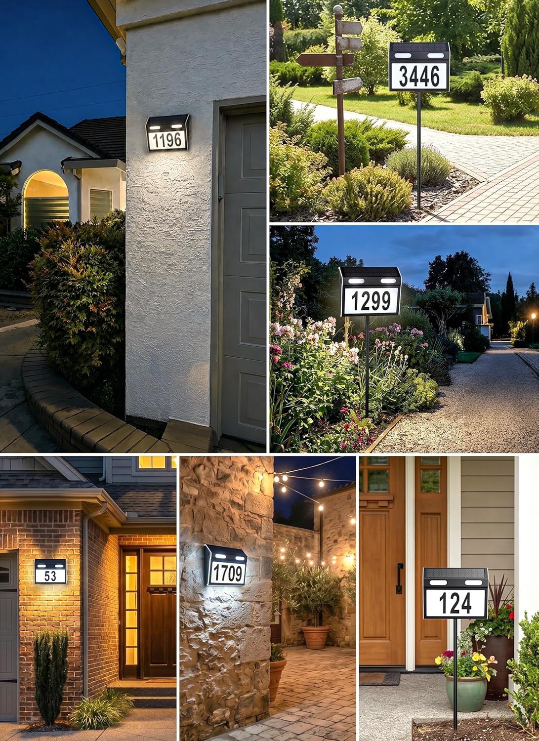 3 Colors Solar Powered Address Signs House Number for Yard Garden Home (Black)