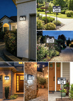 3 Colors Solar Powered Address Signs House Number for Yard Garden Home (Black)