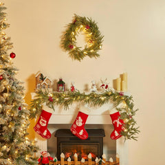 Christmas Garland with Lights, 6Ft 20 LED Lighted Pine Leaves Garland, Battery Operated