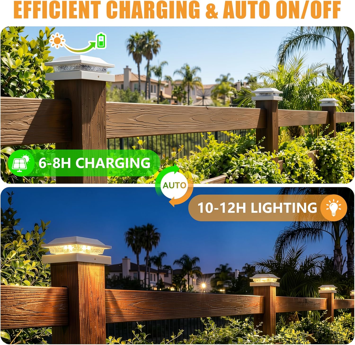 4 Pack Solar Powered Post Fence Cap Lights with 2 Color Modes for Patio Porch Garden, White