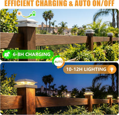 4 Pack Solar Powered Post Fence Cap Lights with 2 Color Modes for Patio Porch Garden, White