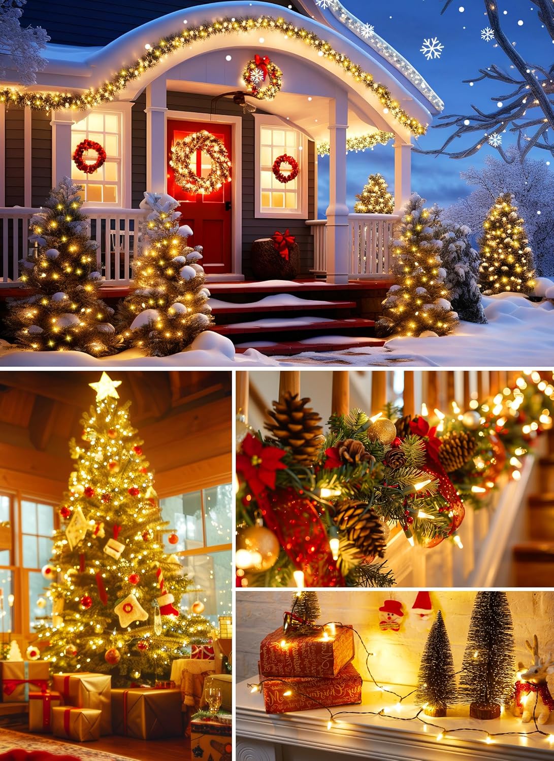 10 Feet 50 LED Plug in Clear Mini Incandescent Bulbs String Light for Christmas Trees, Green Wire