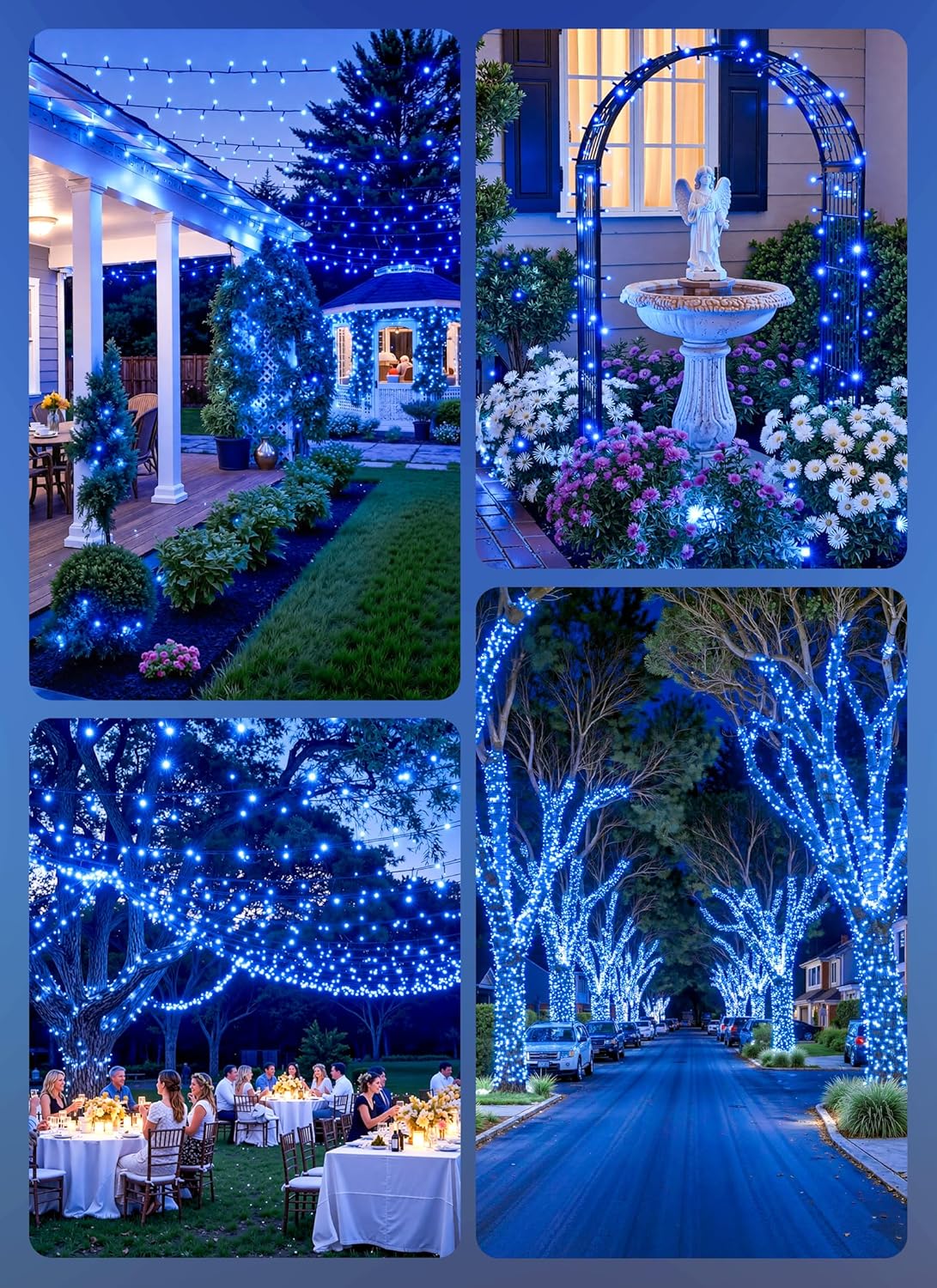 2 Pack Total 80FT 200 LED Solar Powered String Lights with 8 Modes for Christmas Tree, Blue