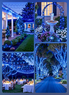 2 Pack Total 80FT 200 LED Solar Powered String Lights with 8 Modes for Christmas Tree, Blue