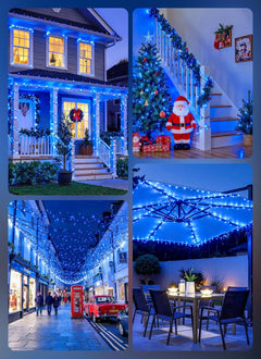 2 Pack Total 80FT 200 LED Solar Powered String Lights with 8 Modes for Christmas Tree, Blue