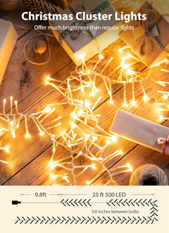 500 LED Christmas Cluster Lights - 25 Ft Twinkle String Lights