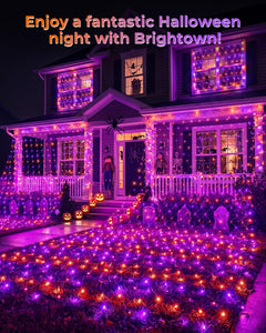 2 Pack 12×5FT 360 LED Halloween Net Lights Outdoor, 12 Light Modes & Timer, Orange & Purple