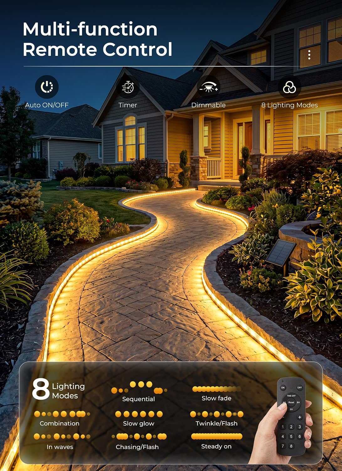 66Ft 640 LED Solar Powered String Lights Outdoor for Garden Yard Patio Party Decor, Warm White