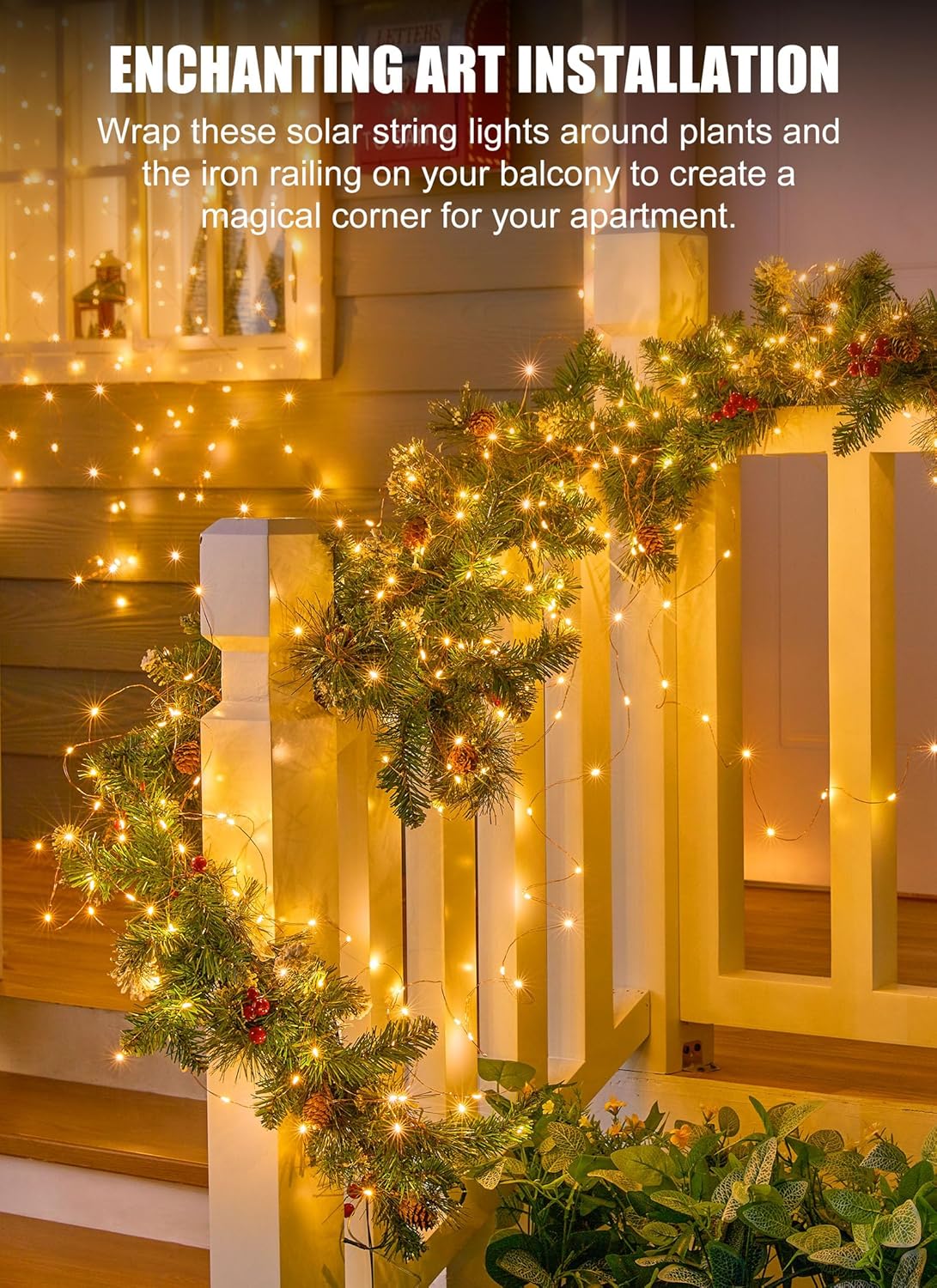 33Ft 100 LED Outdoor Solar Fairy Lights for Patio Balcony Christmas Tree, Warm White