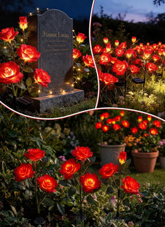 4 Pack Realistic Red Rose Flowers Solar Garden Pathway Lights for Yard & Patio Decorations
