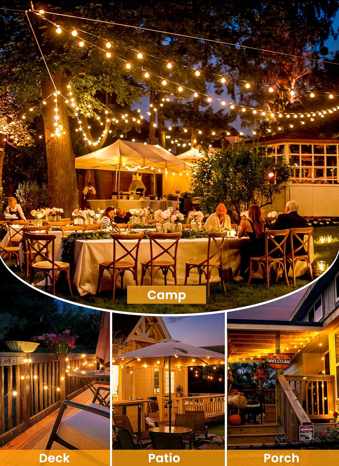 Brightown 108FT Solar String Lights Outdoor with Remote and 52 LED Shatterproof Bulbs, Dimmable & Timable, 3 Light Modes, Solar Patio String Lights Outdoor for Cafe, Garden, Deck, Outside Wedding