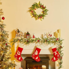 Christmas Garland with Lights, 6Ft 20 LED Lighted Cypress Leaves Garland, Battery Operated Christmas Lights, 2 Pack