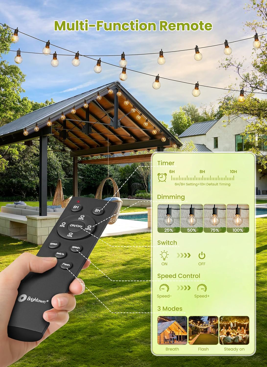 58FT Solar Powered G40 26 LED Bulbs String Lights for Patio Garden Cafe Wedding Deck