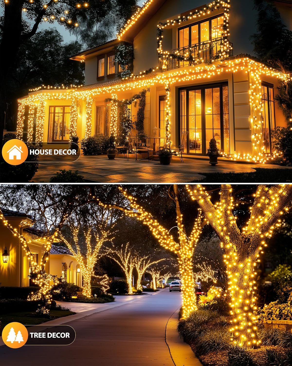 2 Pack 92Ft 240 LED Solar Powered String Lights Outdoor for Garden Yard Patio Party Decor, Warm White