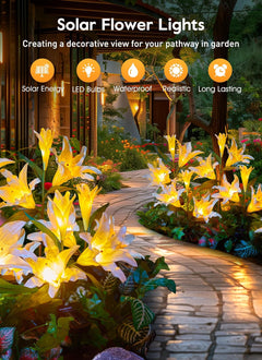 Solar Garden Lights - 4 Pack, LED Lily, Waterproof, White