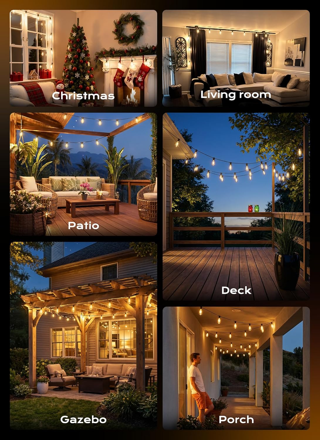 55FT 25+2 Shatterproof Edison LED Lights Outdoor IP65 Waterproof Lights for Backyard Porch Deck