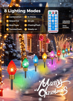 Solar Strawberry Jumbo Christmas Lights Outdoor - 2 Pack Total 44 FT 20 LED Jumbo C9 Christmas Pathway Lights with Timer, 8 Modes, Multicolor