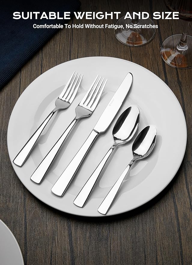 45-Piece Stainless Steel Tableware Flatware Silverware Set with Steak Knives, Rust-proof