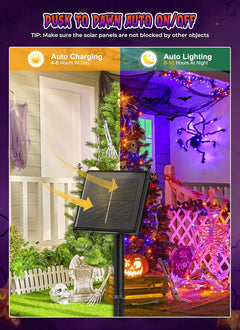 Halloween Solar String Lights Outdoor, Total 144Ft 400 LED, 8 Modes, 2-Pack (Orange&Purple)