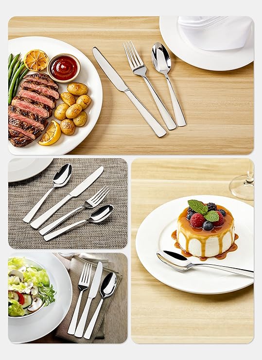 45-Piece Stainless Steel Tableware Flatware Silverware Set with Steak Knives, Rust-proof