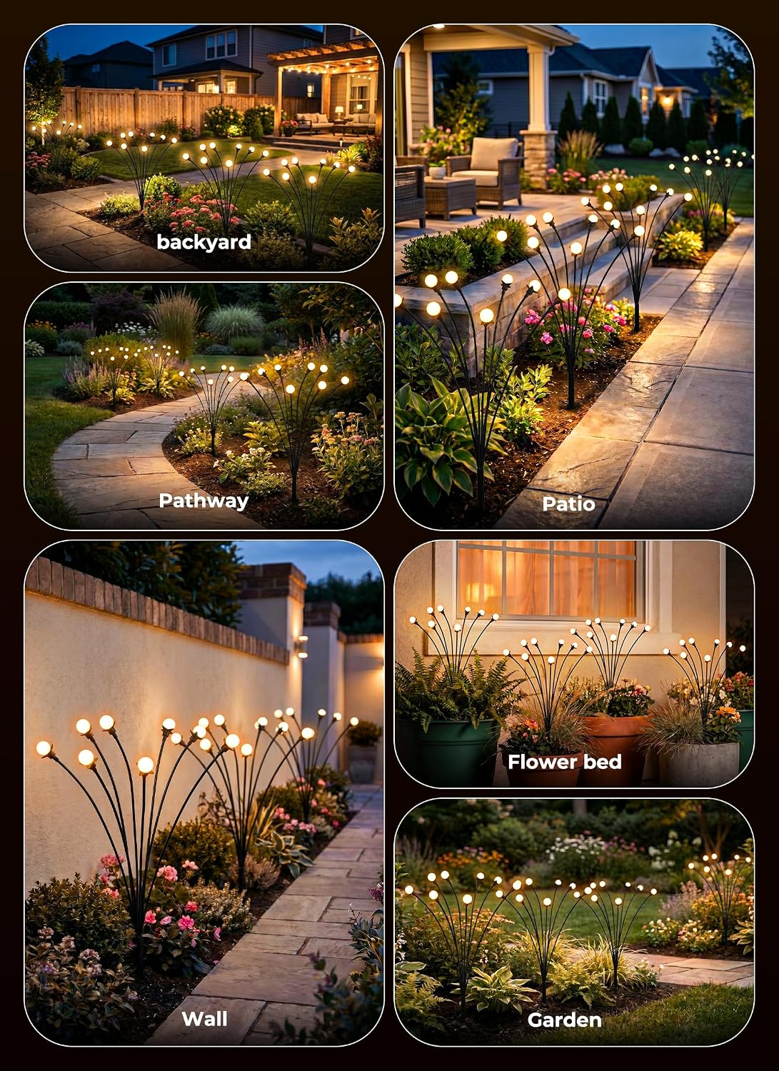 12 Pack 96 LED Firefly Solar Powered Stake Lights for Garden Yard Pathway,Warm White