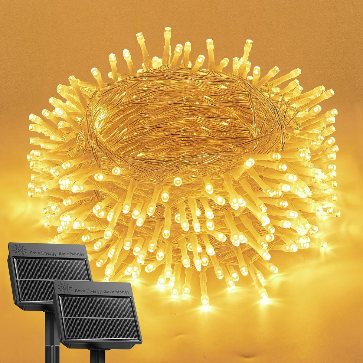 2Pack Total 92Ft 240 LED Solar Powered String Lights Outdoor for Garden Yard Patio Party Decor, Warm White