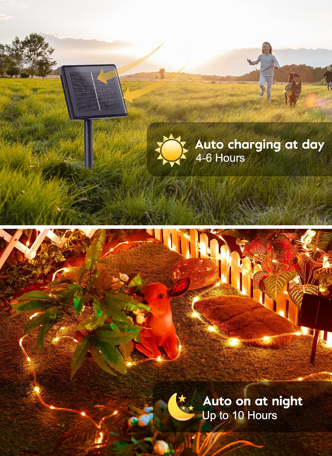 39FT 100LED Solar Rope Lights for Halloween Haunted House Party, 8 Modes, Orange