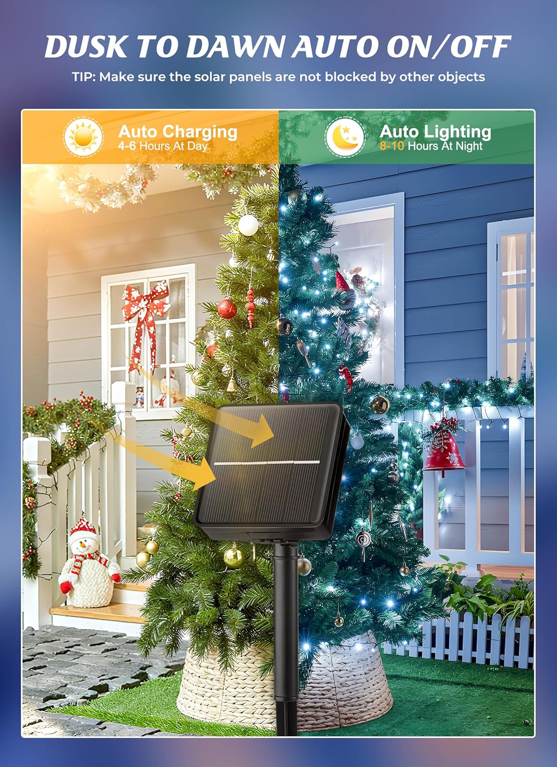 2 Pack Total 80FT 200 LED Solar Powered String Lights with 8 Modes for Christmas Tree, Cool White
